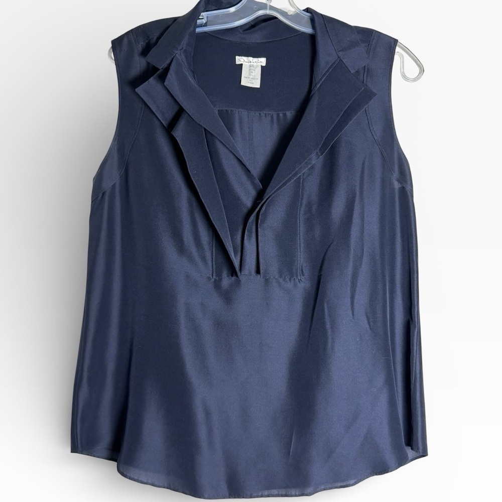 Oscar de la Renta Silk Midnight Blue Blouse - Elegant - Vacation - Size 14